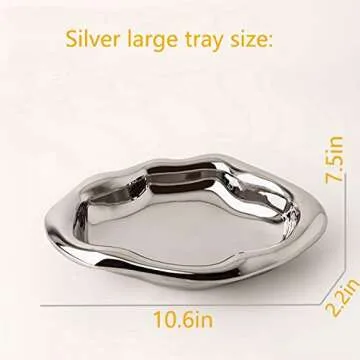 Modern Minimalist Ceramic Tray, 10.6"*7.5" Jewelry Countertop Organizer Tray for Home Decor, Dresser, Bathroom, Bedroom Fragrance Display, Housewarming, Party, Banquet (Silver)