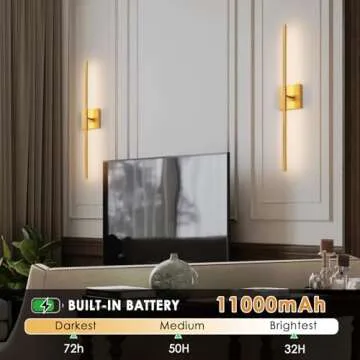LED Battery Operated Wall Sconces Set of 2, Brushed Gold Wireless Rechargeable Wall Lights with Remo...