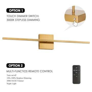 LED Battery Operated Wall Sconces Set of 2, Brushed Gold Wireless Rechargeable Wall Lights with Remote Control, 3000K Dimmable 350°Rotate Wall Decor Lamp for Living Room, Hallway, Bedroom, 28.5 Inch