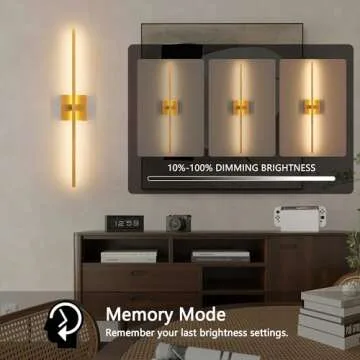 LED Battery Operated Wall Sconces Set of 2, Brushed Gold Wireless Rechargeable Wall Lights with Remote Control, 3000K Dimmable 350°Rotate Wall Decor Lamp for Living Room, Hallway, Bedroom, 28.5 Inch