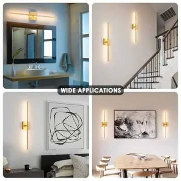 LED Battery Operated Wall Sconces Set of 2, Brushed Gold Wireless Rechargeable Wall Lights with Remote Control, 3000K Dimmable 350°Rotate Wall Decor Lamp for Living Room, Hallway, Bedroom, 28.5 Inch