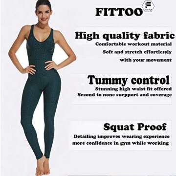 FITTOO Womens Sexy Backless Workout Romper Jumpsuit Textured One Piece Activewear Green XL