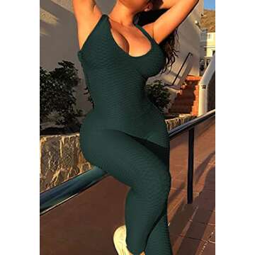 FITTOO Womens Sexy Backless Workout Romper Jumpsuit Textured One Piece Activewear Green XL