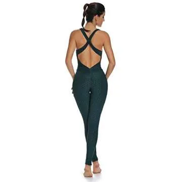 FITTOO Womens Sexy Backless Workout Romper Jumpsuit Textured One Piece Activewear Green XL