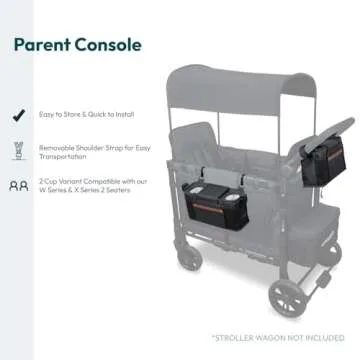 WONDERFOLD Parent Console Stroller Organizer with 2 Insulated Cup Holders, Hook and Loop Closure Handle Attachment, 2 Storage Pockets, and Removable Shoulder Strap for Easy Transport, Volcanic Black