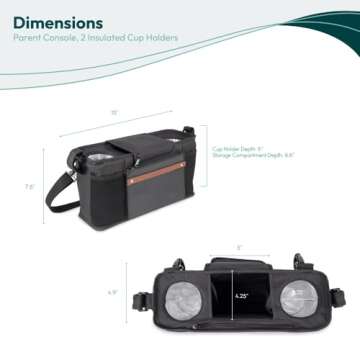 WONDERFOLD Parent Console Stroller Organizer with 2 Insulated Cup Holders, Hook and Loop Closure Handle Attachment, 2 Storage Pockets, and Removable Shoulder Strap for Easy Transport, Volcanic Black