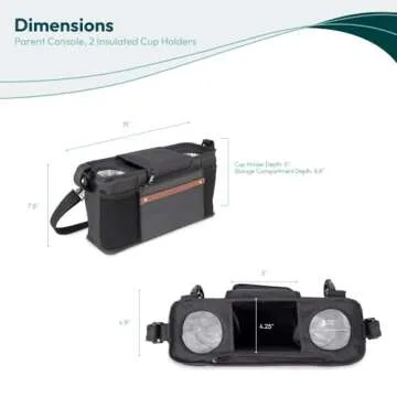 WONDERFOLD Parent Console Stroller Organizer with 2 Insulated Cup Holders, Hook and Loop Closure Handle Attachment, 2 Storage Pockets, and Removable Shoulder Strap for Easy Transport, Volcanic Black