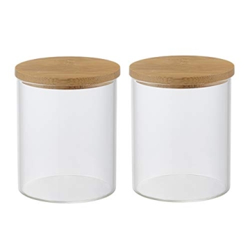 INIUNIK Glass Qtip Holder with Bamboo Tray for Bathroom Organization