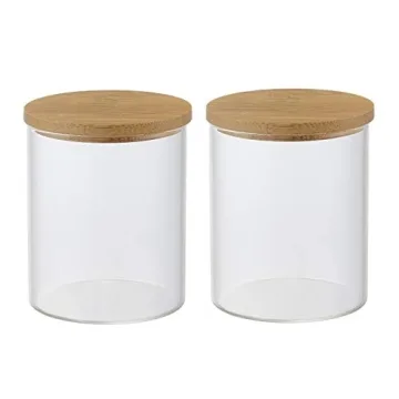 INIUNIK Glass Qtip Holder with Bamboo Tray for Bathroom Organization