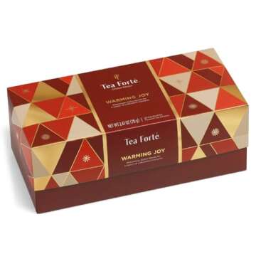 Tea Forte Warming Joy Gift Set, Holiday Spice Tea Sampler with 20 Pyramid Tea Infusers in Presentation Gift Box, Organic Tea Bags Variety Pack