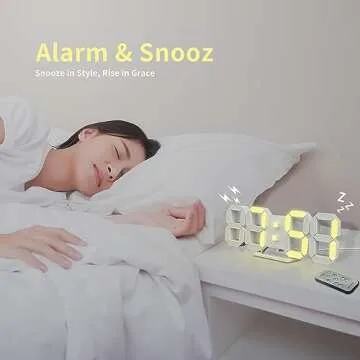 COVERY Digital Wall 3D Clock, Led Desk Clocks, 10 '' Large Number for Bedroom, Living Room, Home and Office - Alarm, Snooze, Temperature, Remote, Nightlight, Auto Light Brightness