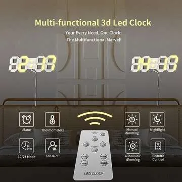 COVERY Digital Wall 3D Clock, Led Desk Clocks, 10 '' Large Number for Bedroom, Living Room, Home and Office - Alarm, Snooze, Temperature, Remote, Nightlight, Auto Light Brightness