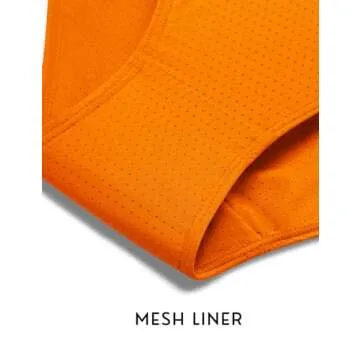 PINSPARK Running Shorts for Women Quick Dry Athletic Short Elastic High Waisted Active Wear with Zip Pockets, Orange, Medium