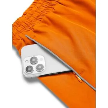 PINSPARK Running Shorts for Women Quick Dry Athletic Short Elastic High Waisted Active Wear with Zip Pockets, Orange, Medium