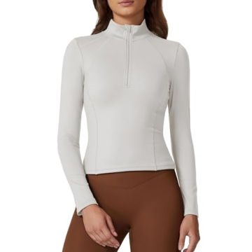QINSEN Women's Half Zip Long Sleeve Workout Top - Stylish and Comfortable Athletic Crop Top