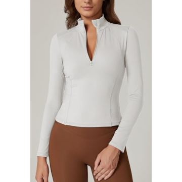 QINSEN Women's Half Zip Crop Top for Workout and Daily Wear