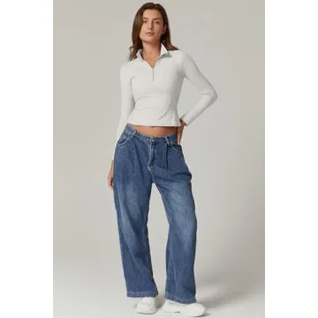 QINSEN Women's Half Zip Crop Top for Workout and Daily Wear