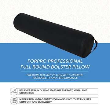 ForPro Full Round Bolster Pillow, Black, Oil and Stain-Resistant, for Massage and Yoga, 6” R x 26” L