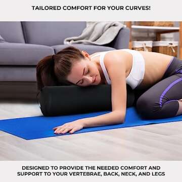 ForPro Full Round Bolster Pillow, Black, Oil and Stain-Resistant, for Massage and Yoga, 6” R x 26” L