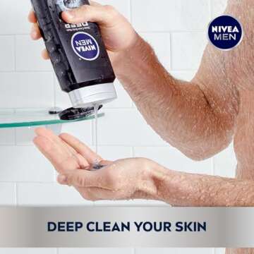 NIVEA MEN DEEP Active Clean Charcoal Body Wash, Exfoliating Body Wash for Men with Natural Charcoal,...