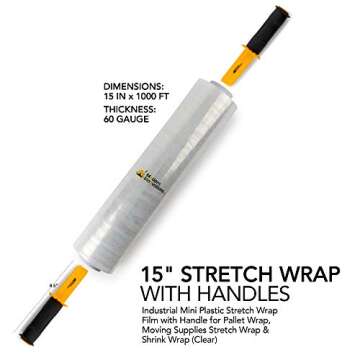 Modern Innovations 15 Inch Clear Stretch Wrap Roll with Handles (1 Roll-1000 Feet) Heavy Duty Shrink...