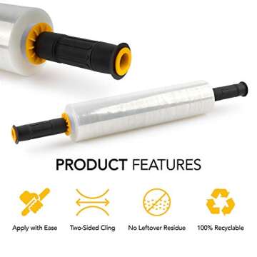 Modern Innovations 15 Inch Clear Stretch Wrap Roll with Handles (1 Roll-1000 Feet) Heavy Duty Shrink Wrap for Moving, Packing Supplies for Wrapping Furniture, Industrial Plastic Pallet Cling