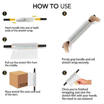 Modern Innovations 15 Inch Clear Stretch Wrap Roll with Handles (1 Roll-1000 Feet) Heavy Duty Shrink Wrap for Moving, Packing Supplies for Wrapping Furniture, Industrial Plastic Pallet Cling