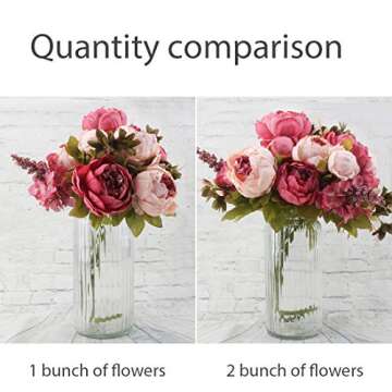 Flojery Silk Peony Bouquet Vintage Artificial Peonies Flower for Home Wedding Party Decor (1pcs, Dark Pink)
