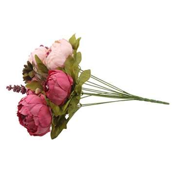 Flojery Silk Peony Bouquet Vintage Artificial Peonies Flower for Home Wedding Party Decor (1pcs, Dark Pink)