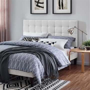 Modway Paisley Upholstered Tufted Linen Fabric Full / Queen Headboard Size in White