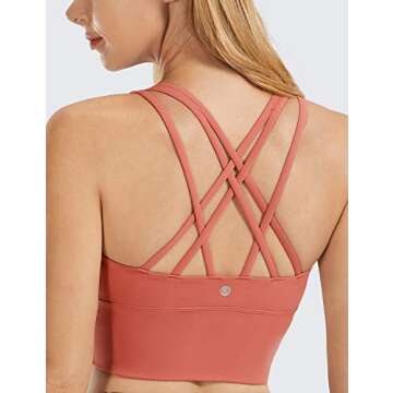 CRZ YOGA Women's Strappy Longline Sports Bras - Wirefree Padded Medium Impact Workout Crop Tank Top Burnt Sugar Medium
