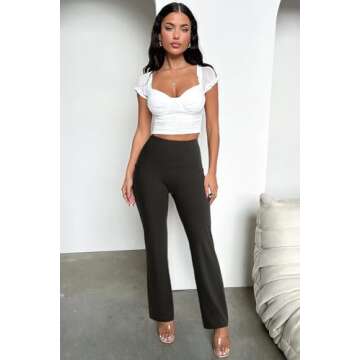 OMKAGI Women Flared Yoga Pants with Pockets Soft High Waisted Wide Leg Workout Leggings(S,Black-233)