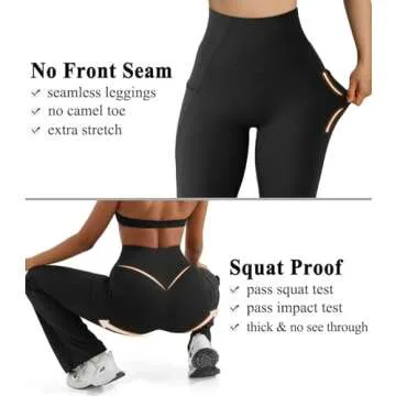 OMKAGI Women Flared Yoga Pants with Pockets Soft High Waisted Wide Leg Workout Leggings(S,Black-233)