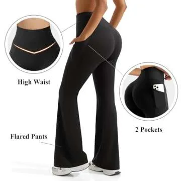 OMKAGI Women Flared Yoga Pants with Pockets Soft High Waisted Wide Leg Workout Leggings(S,Black-233)