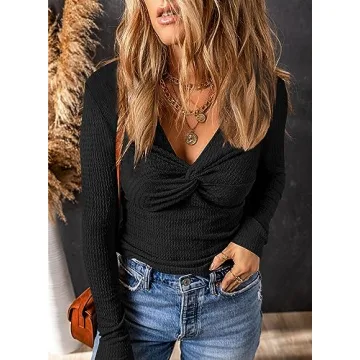 Women's Long Sleeve V Neck Shirts - Dokotoo