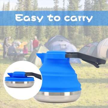Collapsible Camping Kettle for Hiking Travel & Outdoors & Indoors 42 Ounce Capacity Blue/Green