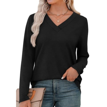 XIEERDUO Long Sleeve Shirts for Women Casual V Neck T Shirts Loose Fit Black Tunic Tops Fall Fashion...