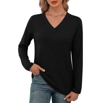 XIEERDUO Long Sleeve V Neck Shirts for Women Casual Fashion