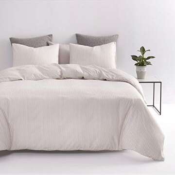 Wake In Cloud - Striped Comforter Set, Ticking Stripe Vertical Pinstripe Neutral Farmhouse Pattern P...