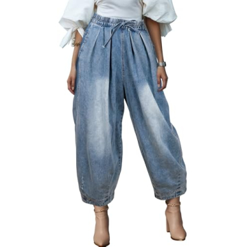 UQJE Women's Plus Size Wide Leg Baggy Jeans with Elastic Waist and Pockets