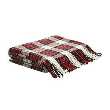 Glitzhome Plaid Throw Blanket Christmas Tartan Throw Blanket Plaid Blanket with Tassels for Bed Couch Sofa Reversible Plaid Throw, 60 x 50 Inches
