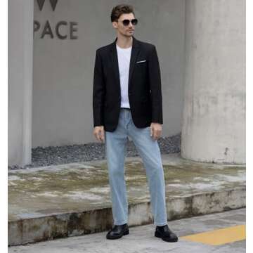 Beninos Mens Slim Fit Casual One Button Blazer Jacket (M, 302Black)