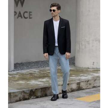 Beninos Mens Slim Fit Casual One Button Blazer Jacket (M, 302Black)