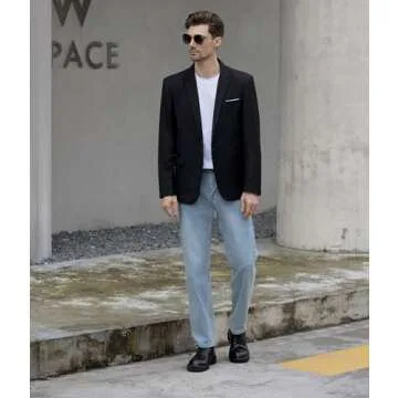 Beninos Mens Slim Fit Casual One Button Blazer Jacket (M, 302Black)