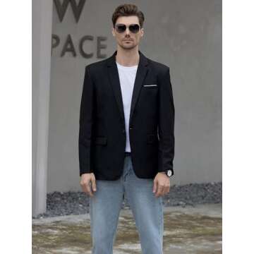 Beninos Mens Slim Fit Casual One Button Blazer Jacket (M, 302Black)