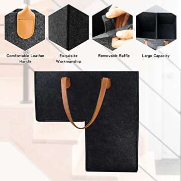 Stair Basket with Leather Handle for Carpeted Stairs, Staircase Basket with Collapsible Baffle for 1...