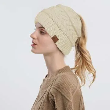 Rosoz Ponytail Beanie for Women - Warm and Stylish