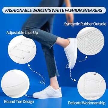 Kufeiti Comfortable White PU Leather Sneakers for Women