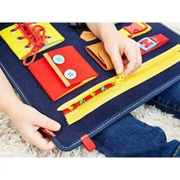 Toddler Busy Board - Montessori Fine Motor Skills Toy - Zipper Buckle Button Shoe Tying Practice Board - Sensory Activity Busy Board for Toddlers - Soft Felt Travel Learning Toys for Kids Ages 3 4 5