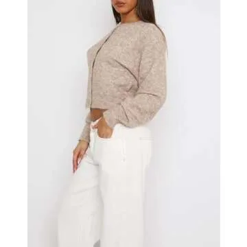 Cioatin Women Y2K Open Front Button Down Crop Sweater Cardigan Lightweight Knit Tops
